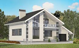 180-001-П Проект двухэтажного дома мансардный этаж, гараж, недорогой домик из твинблока, House Expert