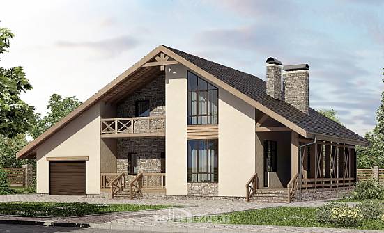 265-001-Л Проект двухэтажного дома мансардой и гаражом, просторный домик из бризолита | Проекты домов от House Expert