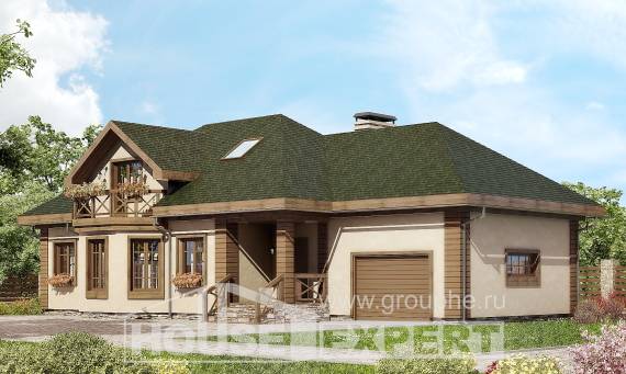 180-010-П Проект двухэтажного дома с мансардным этажом и гаражом, уютный домик из бризолита, House Expert