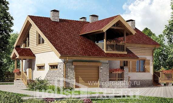 165-002-П Проект двухэтажного дома мансардный этаж и гаражом, простой загородный дом из твинблока, House Expert