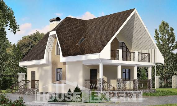 125-001-Л Проект двухэтажного дома с мансардой, красивый загородный дом из твинблока, House Expert
