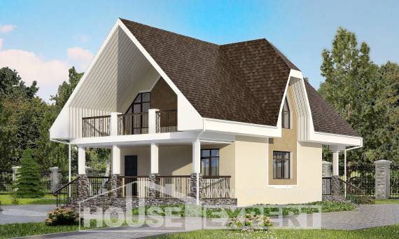 125-001-Л Проект двухэтажного дома с мансардой, современный домик из поризованных блоков, House Expert