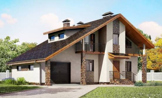 180-008-Л Проект двухэтажного дома с мансардой, гараж, просторный коттедж из бризолита | Проекты домов от House Expert