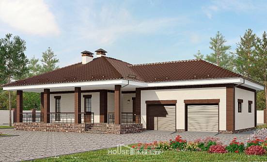 160-015-П Проект одноэтажного дома и гаражом, бюджетный дом из блока | Проекты домов от House Expert