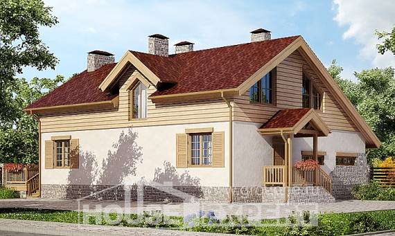 165-002-П Проект двухэтажного дома с мансардой и гаражом, красивый коттедж из теплоблока, House Expert