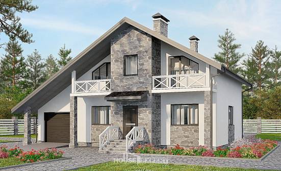 180-017-Л Проект двухэтажного дома мансардой, гараж, красивый загородный дом из пеноблока | Проекты домов от House Expert