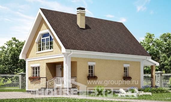 130-004-П Проект двухэтажного дома с мансардным этажом, бюджетный коттедж из газосиликатных блоков, House Expert