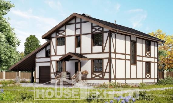 250-002-Л Проект двухэтажного дома с мансардой и гаражом, современный загородный дом из кирпича, House Expert