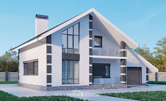 190-008-П Проект двухэтажного дома с мансардным этажом и гаражом, красивый дом из арболита | Проекты домов от House Expert