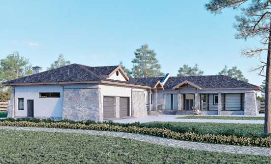 280-004-Л Проект одноэтажного дома и гаражом, огромный загородный дом из керамзитобетонных блоков | Проекты домов от House Expert