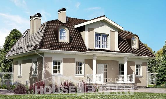 210-001-Л Проект двухэтажного дома с мансардой, красивый загородный дом из поризованных блоков, House Expert