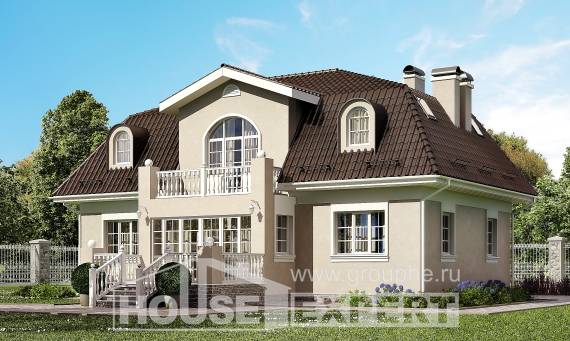 210-001-Л Проект двухэтажного дома мансардный этаж, классический загородный дом из пеноблока, House Expert