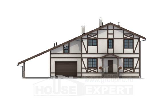 250-002-Л Проект двухэтажного дома с мансардным этажом и гаражом, уютный домик из кирпича, House Expert