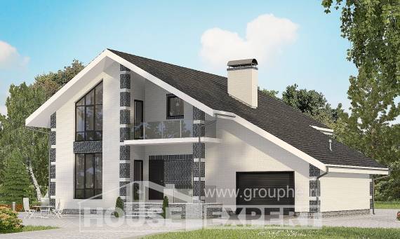 180-001-П Проект двухэтажного дома мансардой и гаражом, недорогой коттедж из поризованных блоков, House Expert