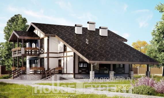 250-002-Л Проект двухэтажного дома мансардой и гаражом, средний коттедж из кирпича, House Expert