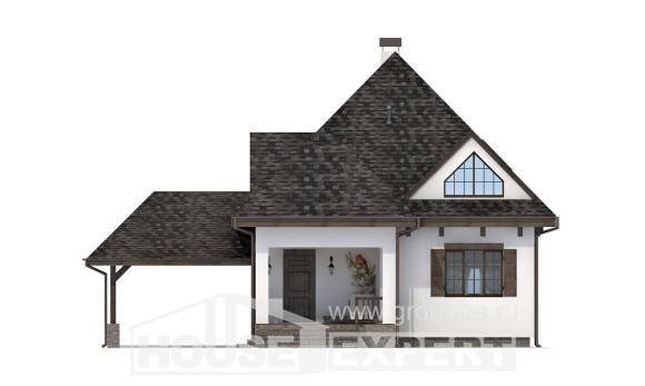 110-002-Л Проект двухэтажного дома мансардой и гаражом, скромный загородный дом из газобетона, House Expert