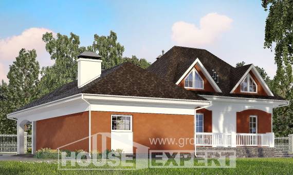 180-007-П Проект двухэтажного дома с мансардным этажом и гаражом, недорогой дом из пеноблока, House Expert